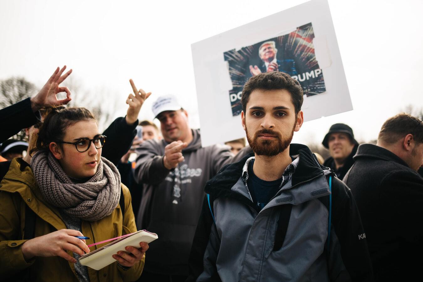 Reporter at a political rally