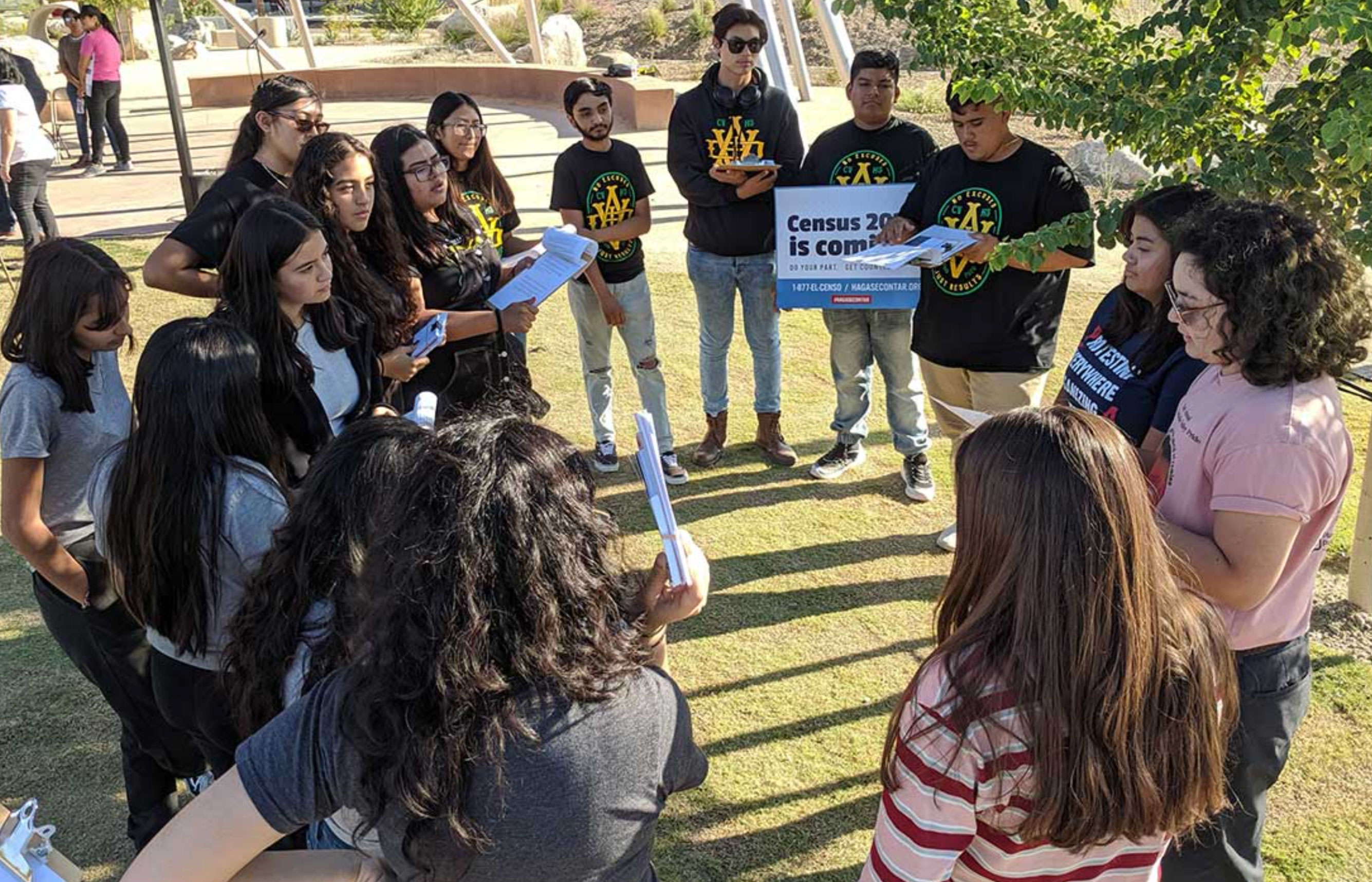 A group of people organizing with signs